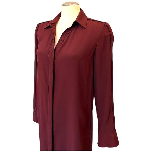 Vince Designer Burgundy Silk Shirt Dress - Picture 3 of 16